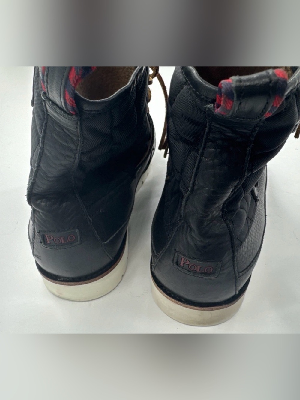 Polo Ralph Lauren Boots Men's 11 Black Leather Saddleworth Buckle Quilted Combat - Picture 4 of 12